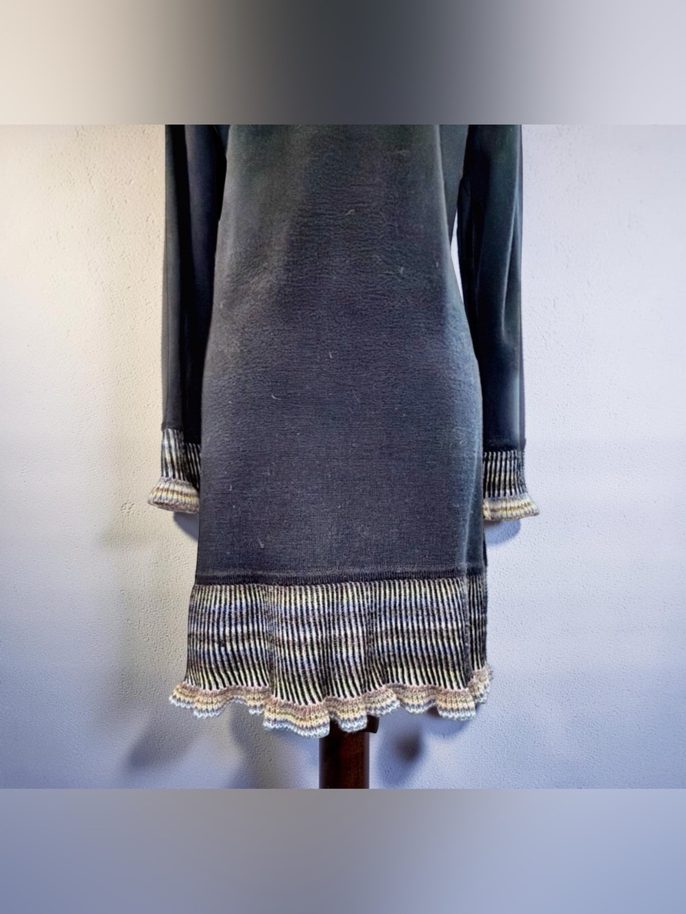 ANGEN Merino Wool Ruffle Shawl Collar Cardigan | Small | Multicolor Trim | Italy - Picture 11 of 14